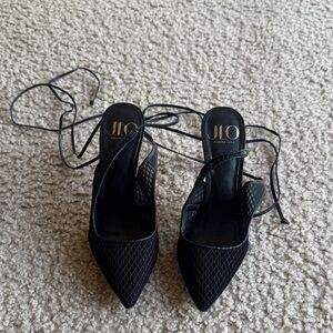 Jennifer Lopez Black Lace-Up Heels